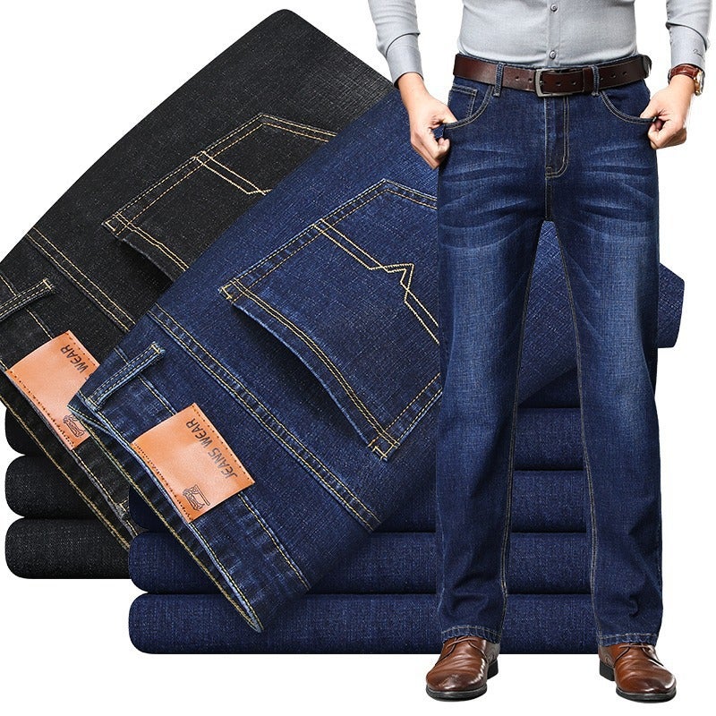 Trendy Brand Denim Pants Men'S Four Seasons New High Waist Straight Loose Men'S Elastic Trendy Handsome Casual Pants Men'S Wear - Image 2